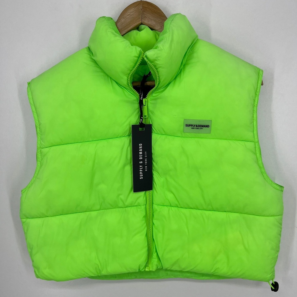 Supply & Demand Neon Green Haze Crop Gilet Puffer Vest Womens Medium SUW16687